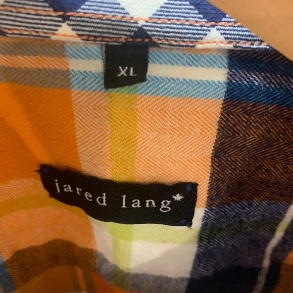 Jared Lang Orange Blue and White Checkered pattern Men's Button Down Flannel XL - Picture 3 of 11